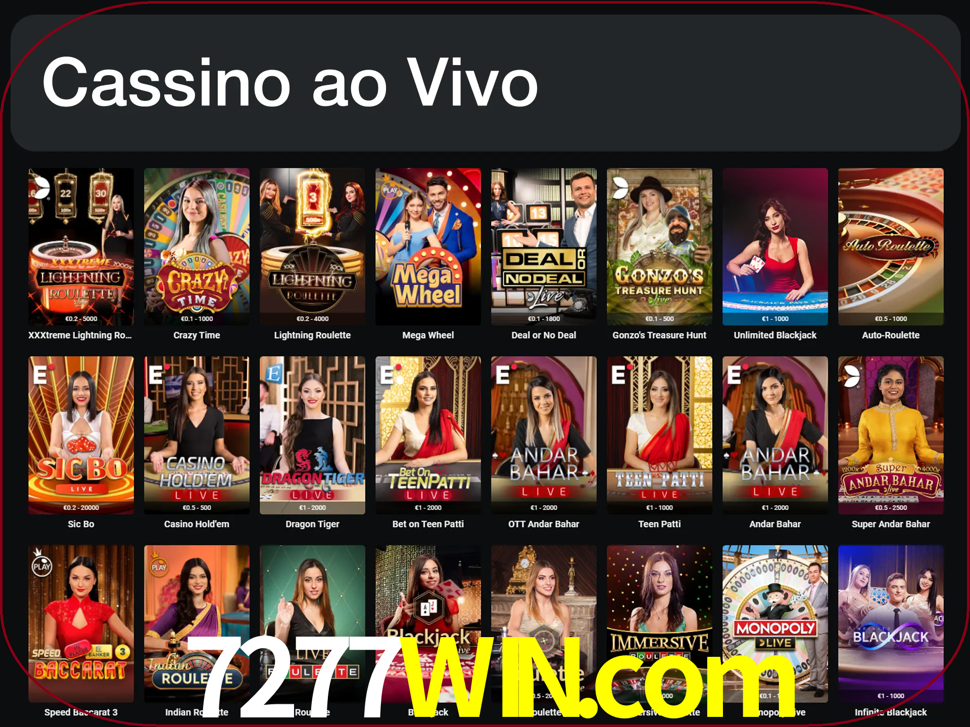 Jogue jogos de cassino com um verdadeiro dealer.